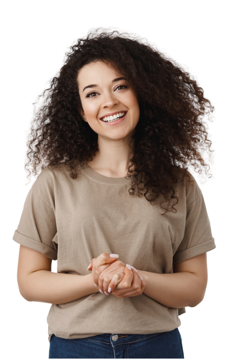 friendly smiling brunette woman ready help assist holding hands together looking pleasant standing t shirt against white background removebg 1