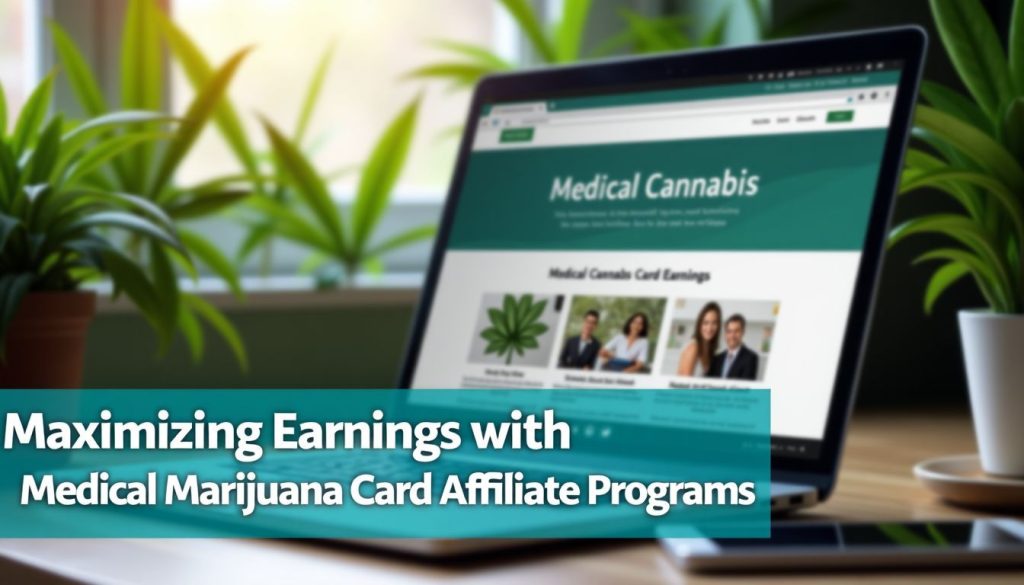 A laptop open to medical cannabis websites with affiliate program text.